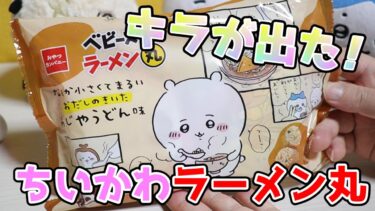 【キラ出た！】ちいかわ　ベビースターラーメン丸　なんか小さくてまるいおだしのきいたおじやうどん味☆キラキラ出てびっくりした～！　【ちい活・おやつカンパニー新商品】