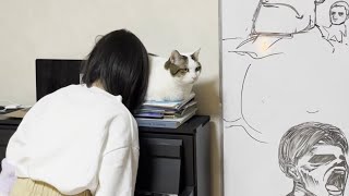 猫ヨギボーで豆吸いして疲れを癒す娘【ひのき猫】